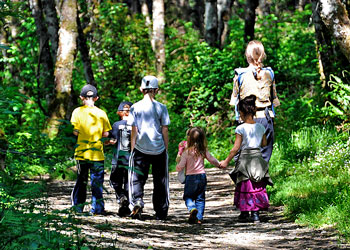 Walking in the woods.